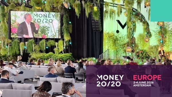 A session theatre at Money 20/20 Europe with an audience amongst lots of greenery and plush couches.